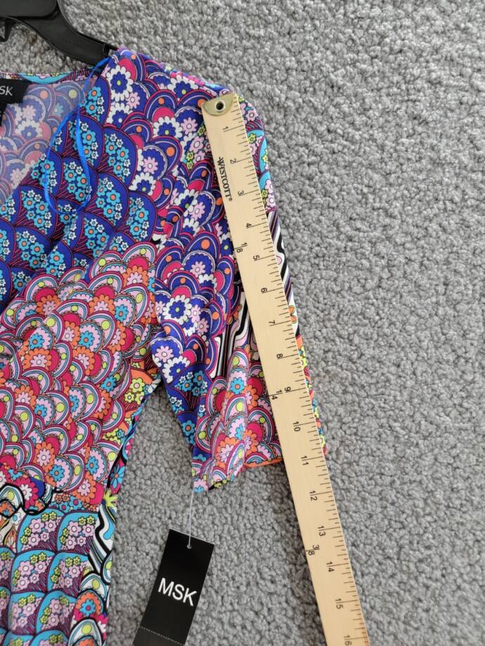 MSK Mixed-Print Twist-Front Midi Dress Women's S Multicolor V-Neck Elbow Sleeve