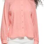 Calvin Klein Long Sleeve Textured Chiffon Blouse Women's XS Peach Button Front