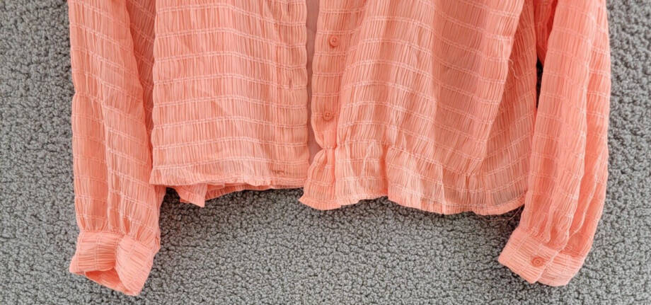 Calvin Klein Long Sleeve Textured Chiffon Blouse Women's XS Peach Button Front