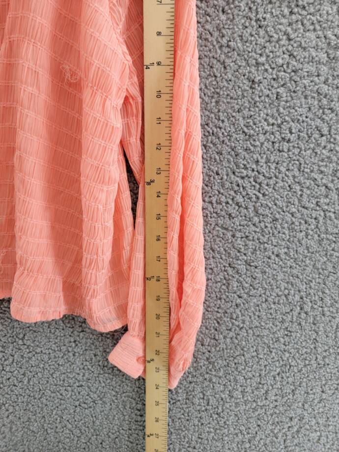 Calvin Klein Long Sleeve Textured Chiffon Blouse Women's XS Peach Button Front
