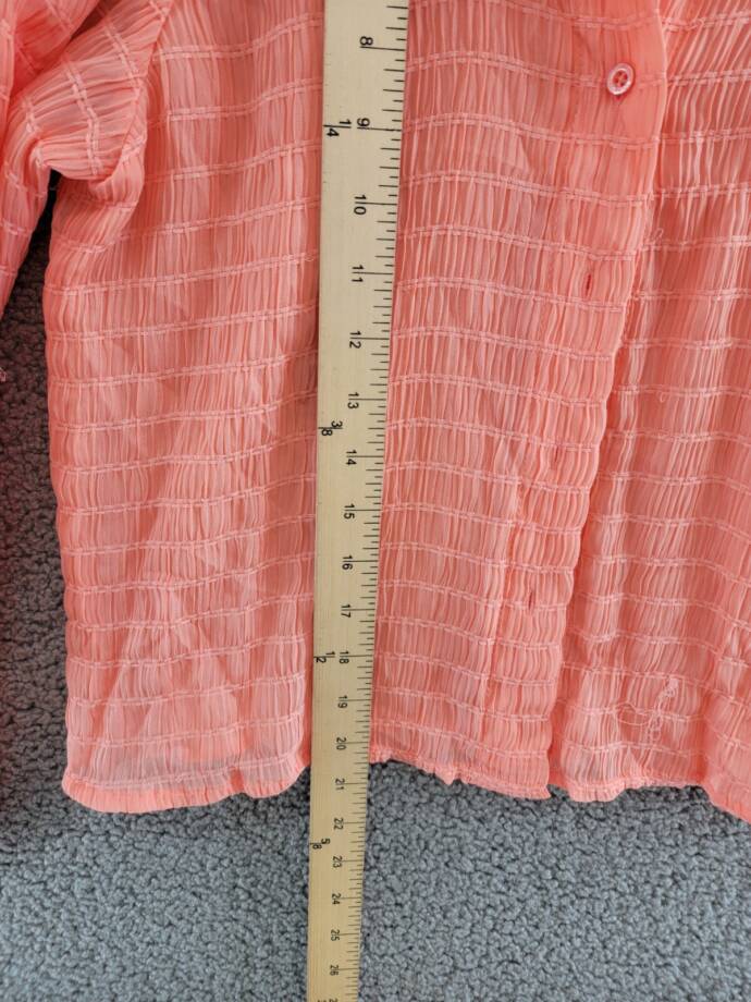 Calvin Klein Long Sleeve Textured Chiffon Blouse Women's XS Peach Button Front