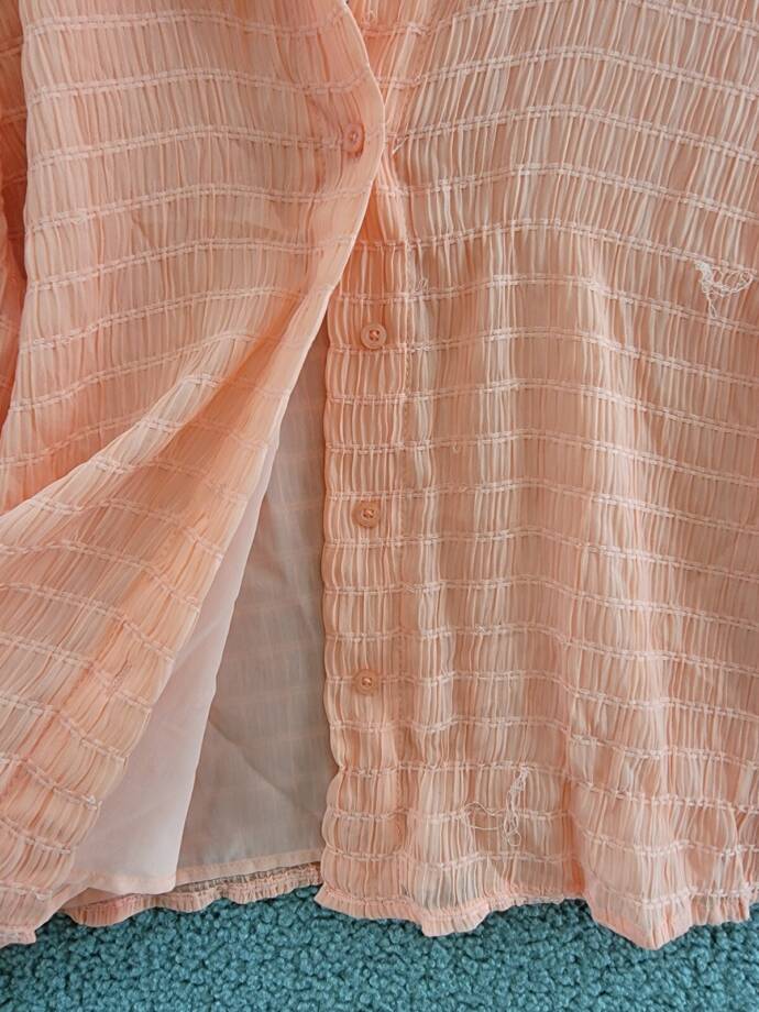Calvin Klein Long Sleeve Textured Chiffon Blouse Women's XS Peach Button Front