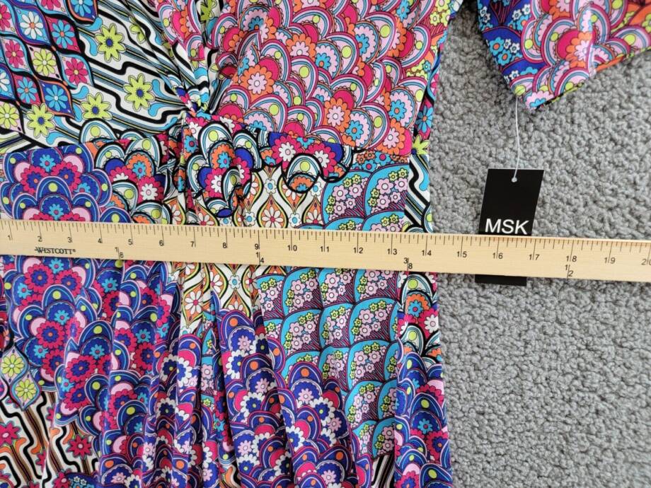 MSK Mixed-Print Twist-Front Midi Dress Women's S Multicolor V-Neck Elbow Sleeve