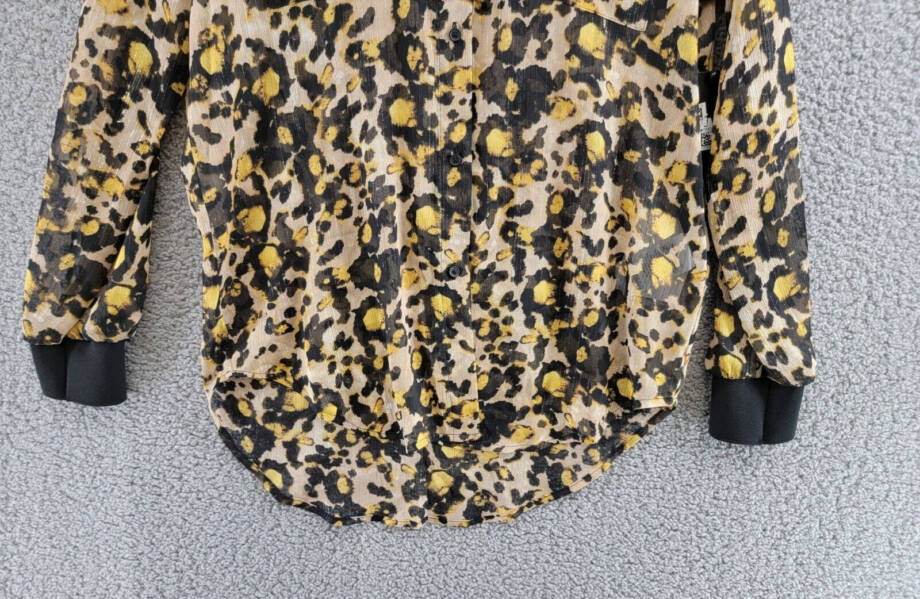 DKNY Animal-Print Long-Sleeve Shirt Women's XS Black/Maize Multi Button Front