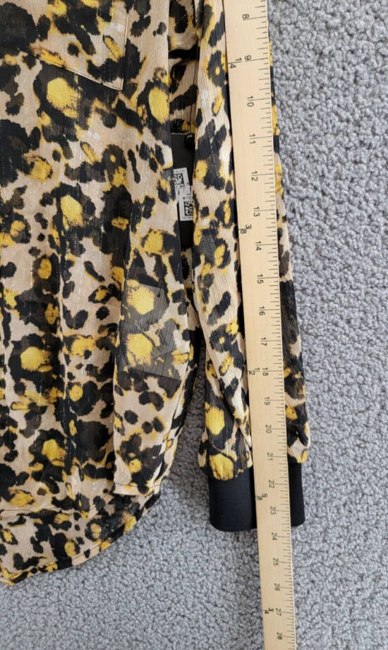 DKNY Animal-Print Long-Sleeve Shirt Women's XS Black/Maize Multi Button Front
