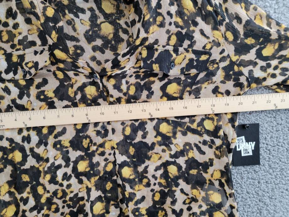 DKNY Animal-Print Long-Sleeve Shirt Women's XS Black/Maize Multi Button Front