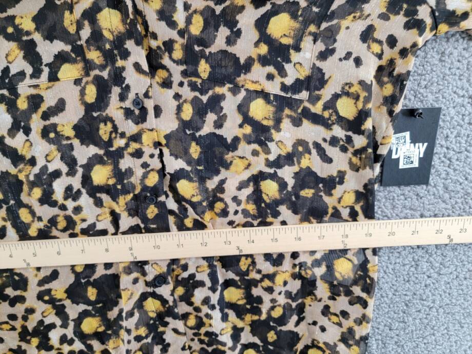 DKNY Animal-Print Long-Sleeve Shirt Women's XS Black/Maize Multi Button Front
