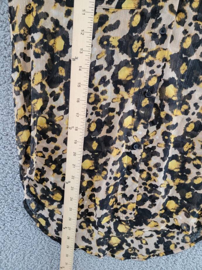 DKNY Animal-Print Long-Sleeve Shirt Women's XS Black/Maize Multi Button Front