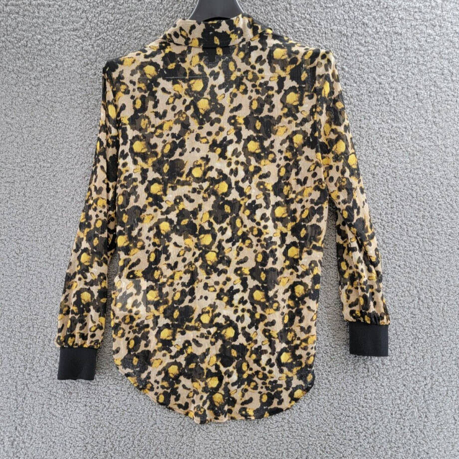 DKNY Animal-Print Long-Sleeve Shirt Women's XS Black/Maize Multi Button Front