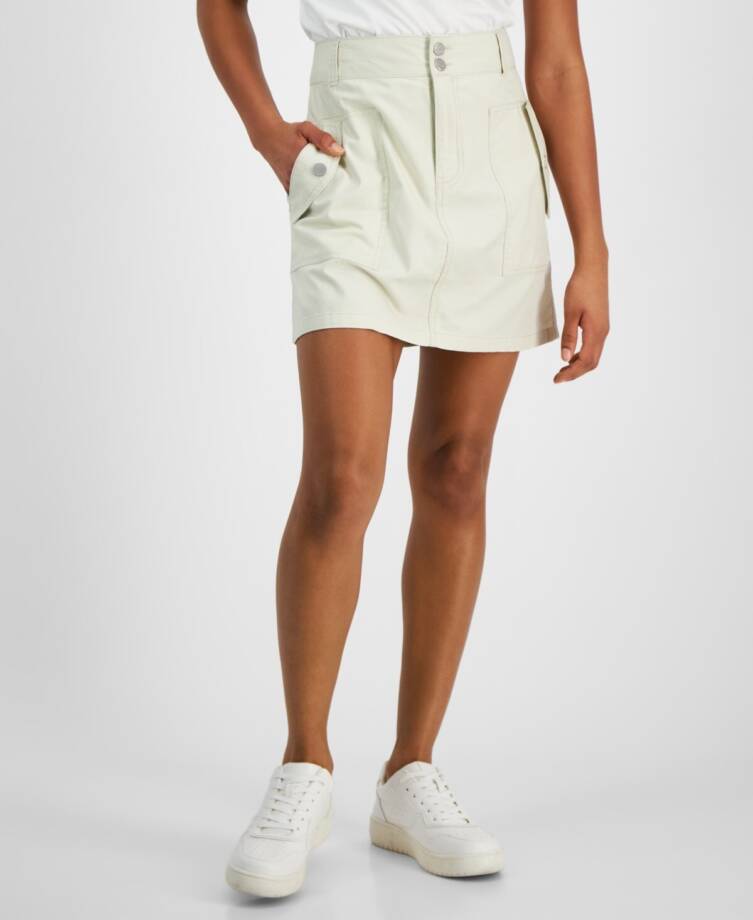 DKNY Jeans Pocket Mini Skirt Women's 14 Light City Khaki Zip Button Closure