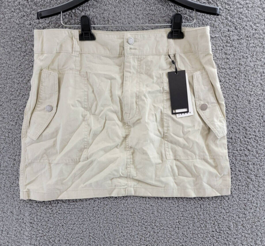 DKNY Jeans Pocket Mini Skirt Women's 14 Light City Khaki Zip Button Closure
