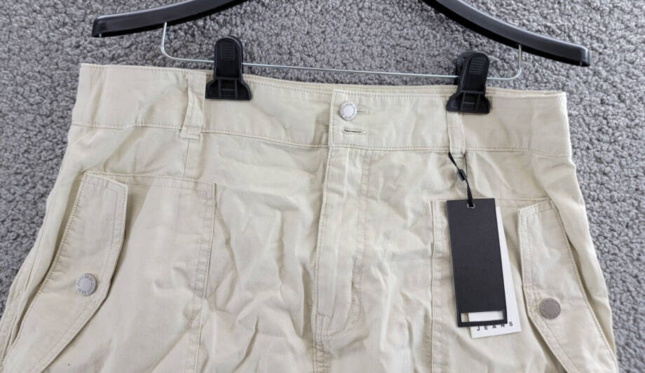 DKNY Jeans Pocket Mini Skirt Women's 14 Light City Khaki Zip Button Closure