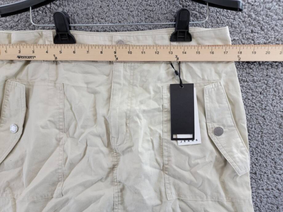 DKNY Jeans Pocket Mini Skirt Women's 14 Light City Khaki Zip Button Closure