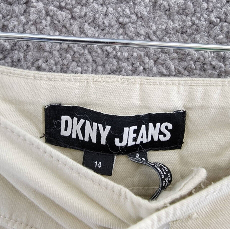 DKNY Jeans Pocket Mini Skirt Women's 14 Light City Khaki Zip Button Closure