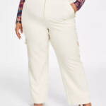 Nina Parker Trendy Plus Size Wide-Leg Utility Cargo Pants Women's 22W Oat Latte