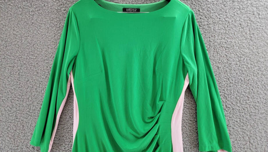 Kasper Side Stripe Dress Women's 12 Green/Pink Colorblocked Round Neck Pullover