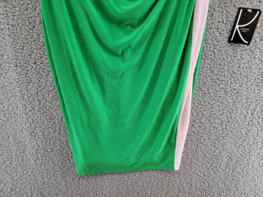 Kasper Side Stripe Dress Women's 12 Green/Pink Colorblocked Round Neck Pullover