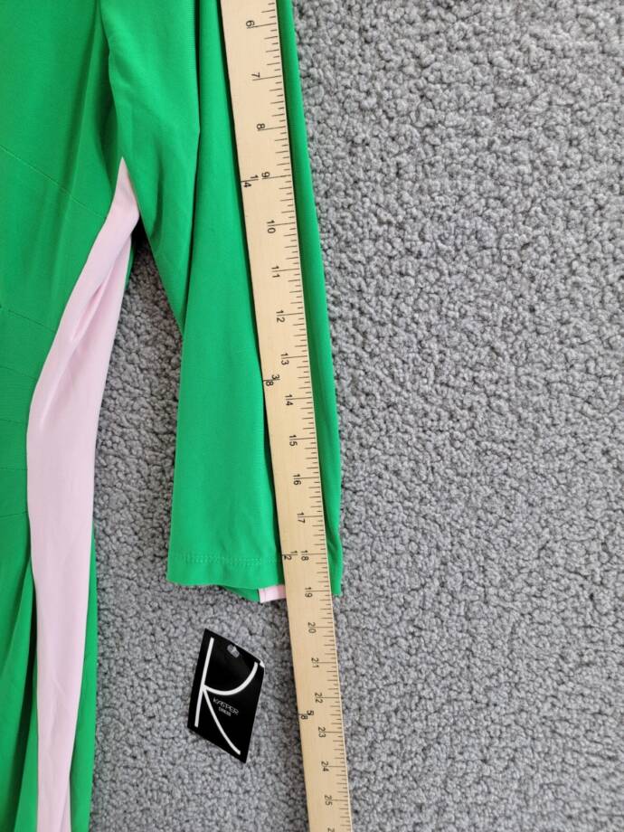 Kasper Side Stripe Dress Women's 12 Green/Pink Colorblocked Round Neck Pullover