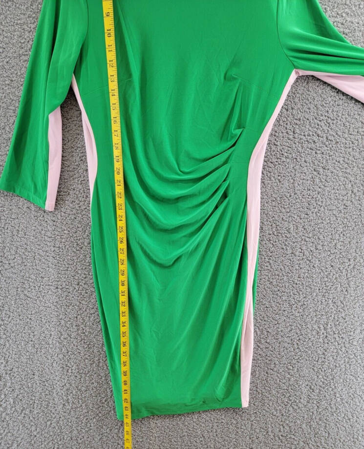 Kasper Side Stripe Dress Women's 12 Green/Pink Colorblocked Round Neck Pullover