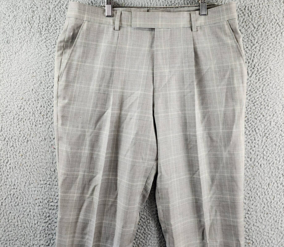 BOSS Camel Heston Wool Slim Fit Dress Pants Men's 40R Beige Plaid Button Zip