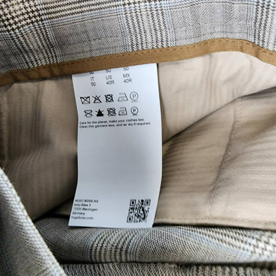 BOSS Camel Heston Wool Slim Fit Dress Pants Men's 40R Beige Plaid Button Zip