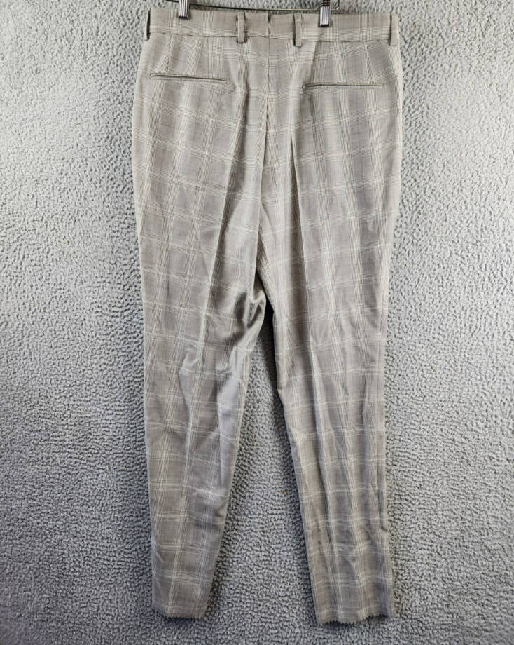 BOSS Camel Heston Wool Slim Fit Dress Pants Men's 40R Beige Plaid Button Zip