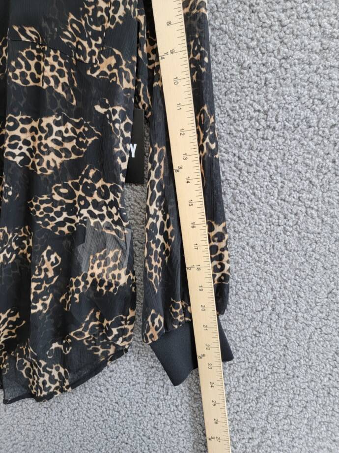 DKNY Semi-Sheer Oversized Printed Blouse Women's XS Black Multi Button Front L/S
