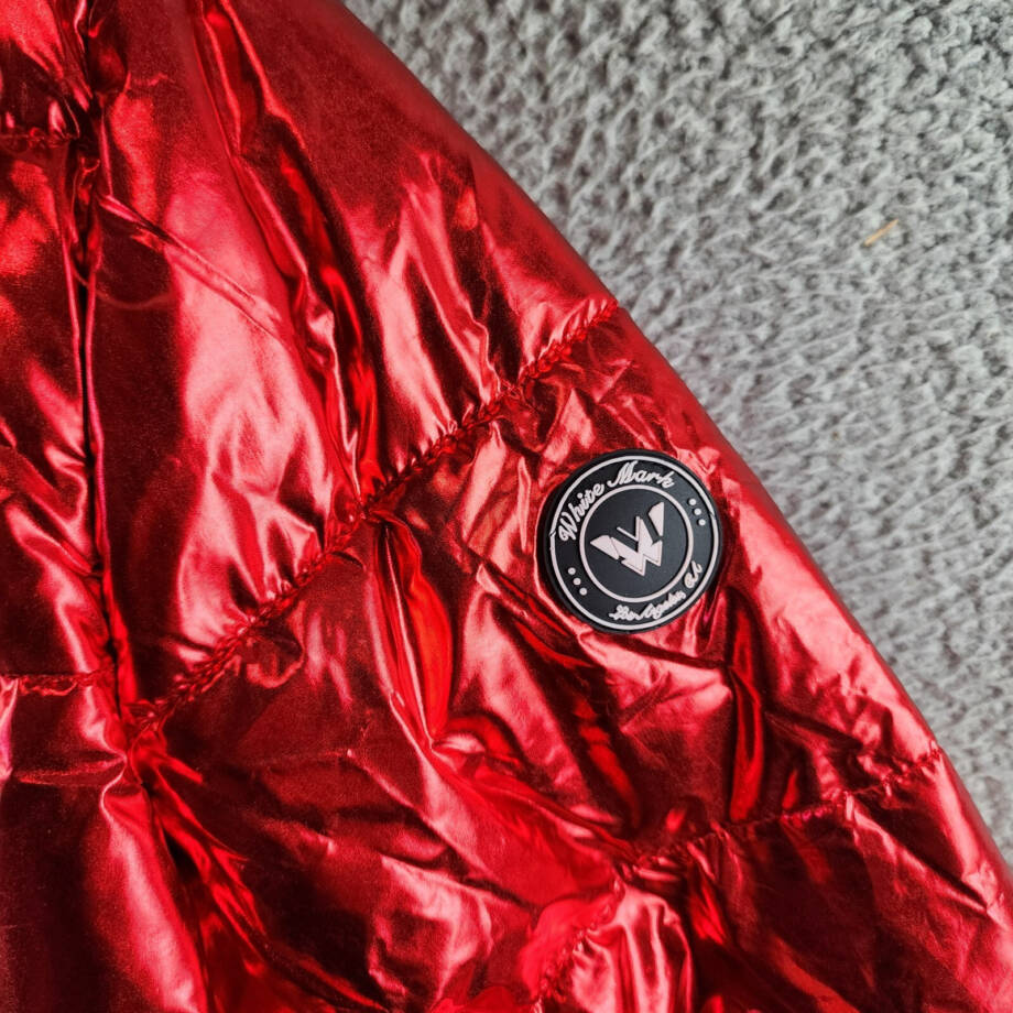 White Mark Plus Size Metallic Puffer Coat with Hoodie Womens 1XL Red Zip Closure