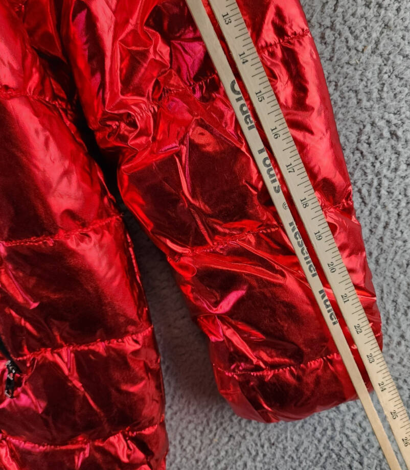 White Mark Plus Size Metallic Puffer Coat with Hoodie Womens 1XL Red Zip Closure
