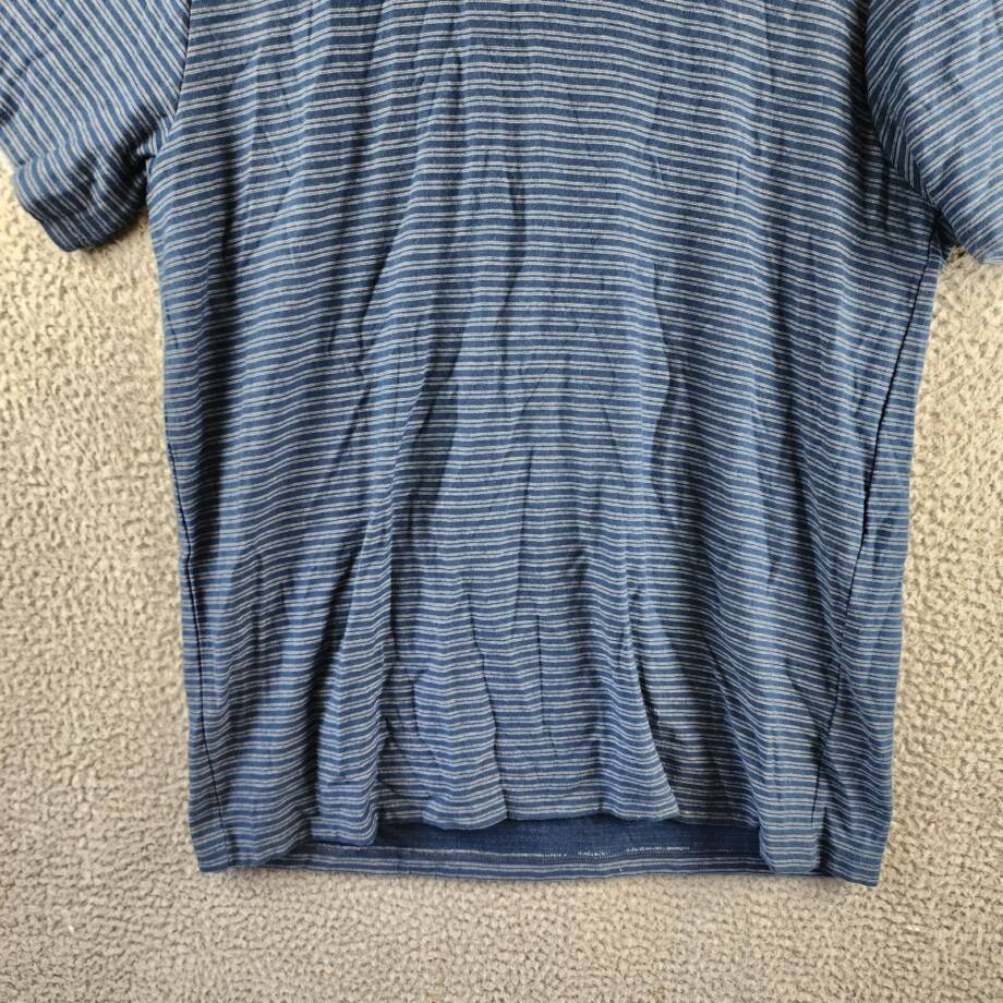 Vince Plaited Stripe Pima Cotton Crew Neck T-Shirt Men's XL Navy Short Sleeve