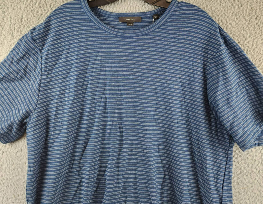 Vince Plaited Stripe Pima Cotton Crew Neck T-Shirt Men's XL Navy Short Sleeve