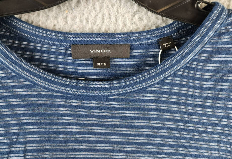 Vince Plaited Stripe Pima Cotton Crew Neck T-Shirt Men's XL Navy Short Sleeve