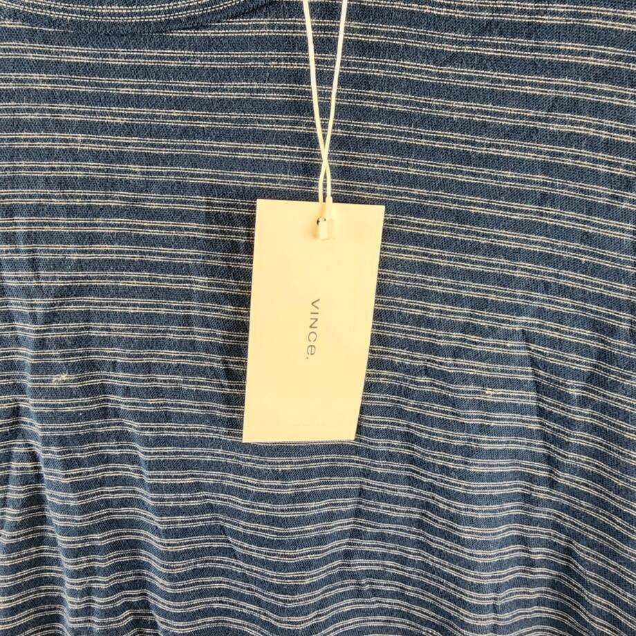 Vince Plaited Stripe Pima Cotton Crew Neck T-Shirt Men's XL Navy Short Sleeve
