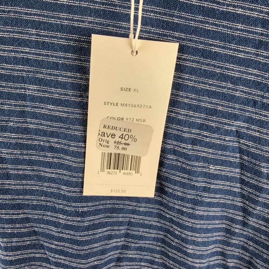 Vince Plaited Stripe Pima Cotton Crew Neck T-Shirt Men's XL Navy Short Sleeve