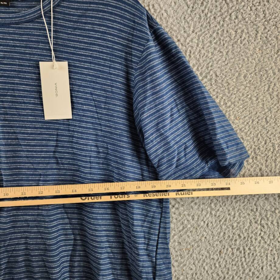 Vince Plaited Stripe Pima Cotton Crew Neck T-Shirt Men's XL Navy Short Sleeve
