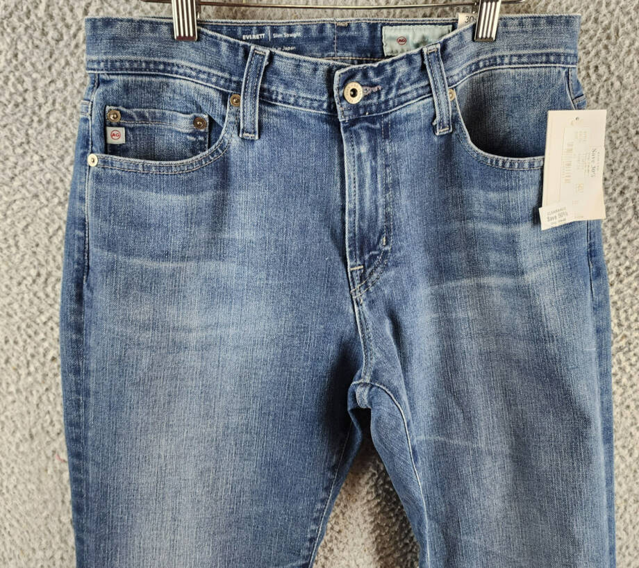 AG Everett Slim Straight Fit Jeans Men's 30x34 Runyon Blue Denim Button Zip