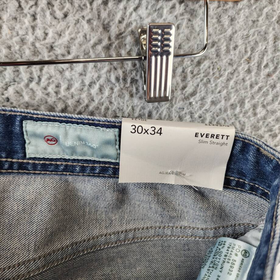 AG Everett Slim Straight Fit Jeans Men's 30x34 Runyon Blue Denim Button Zip