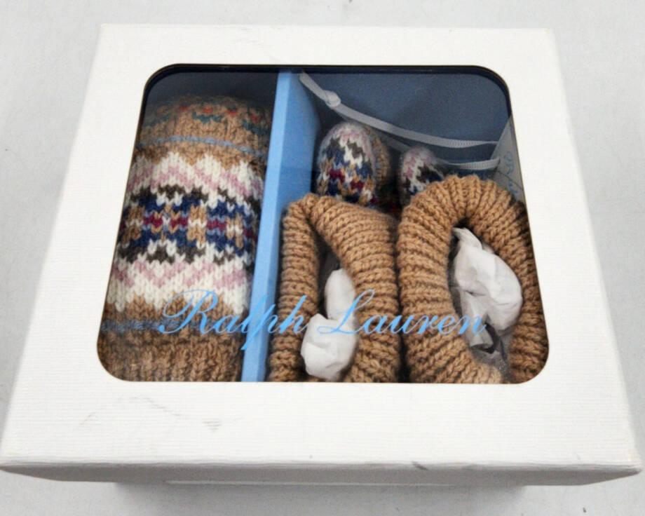Polo Ralph Lauren Wool Blend Hat & Booties Gift Set Baby Boy's NB/3M Khaki Multi