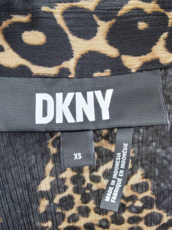DKNY Semi-Sheer Oversized Printed Blouse Women's XS Black Multi Button Front L/S