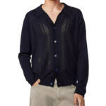 NN07 Bjarki 6539 Knit Cardigan Sweater Men's S Navy Blue Wool Blend Button Front
