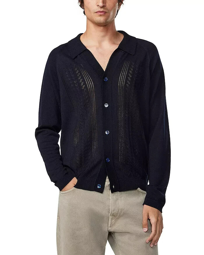 NN07 Bjarki 6539 Knit Cardigan Sweater Men's S Navy Blue Wool Blend Button Front