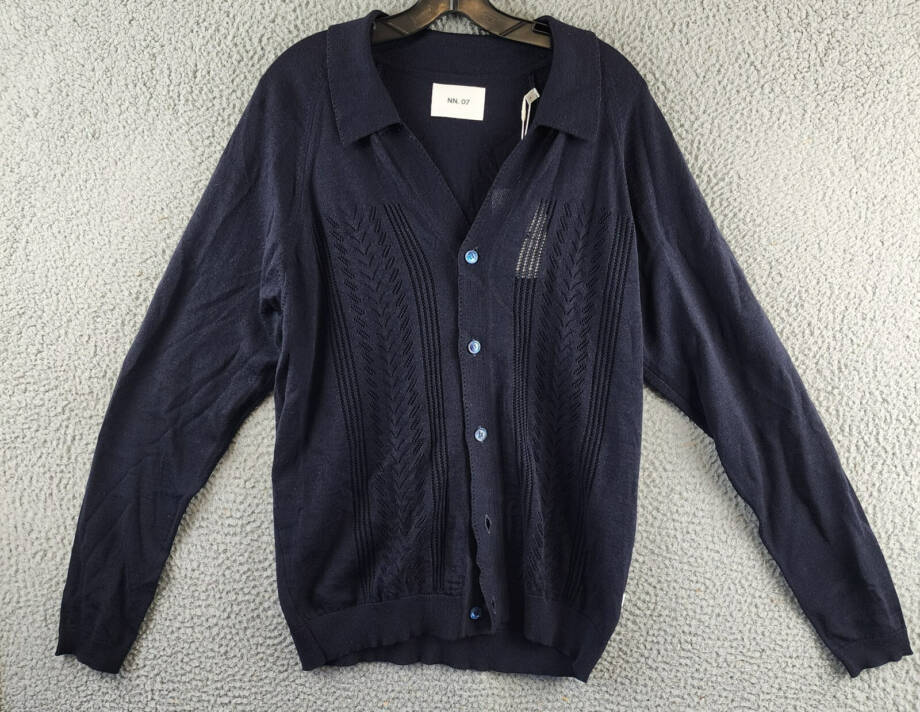 NN07 Bjarki 6539 Knit Cardigan Sweater Men's S Navy Blue Wool Blend Button Front