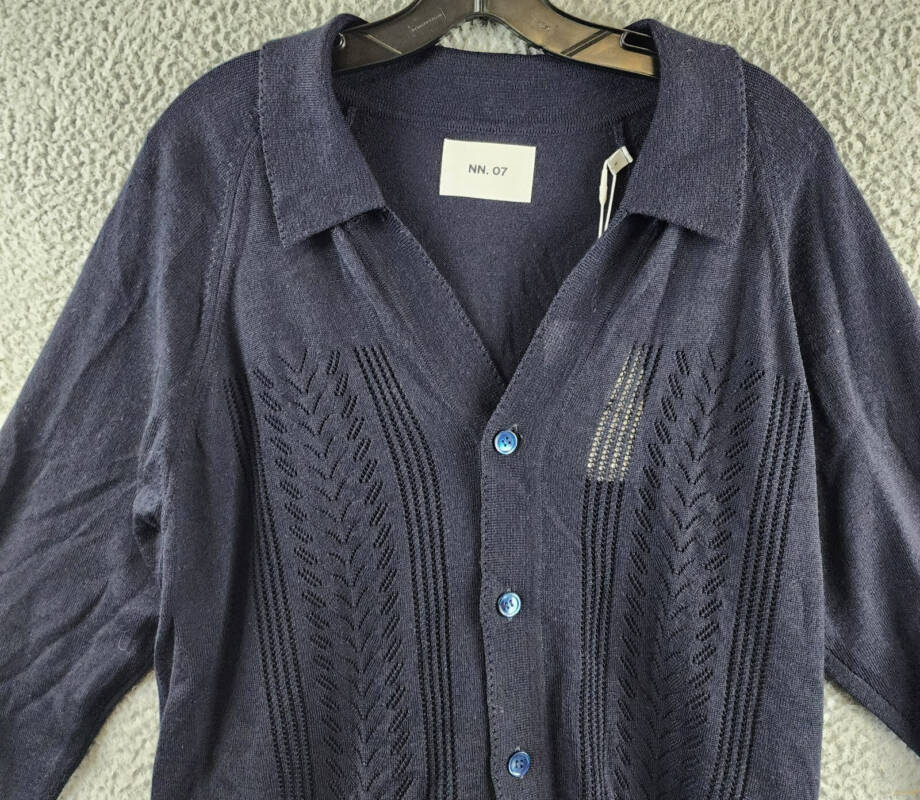 NN07 Bjarki 6539 Knit Cardigan Sweater Men's S Navy Blue Wool Blend Button Front