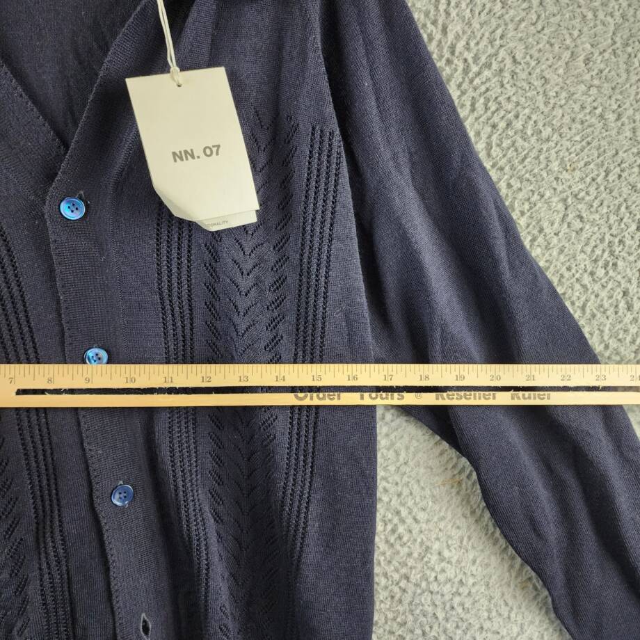NN07 Bjarki 6539 Knit Cardigan Sweater Men's S Navy Blue Wool Blend Button Front