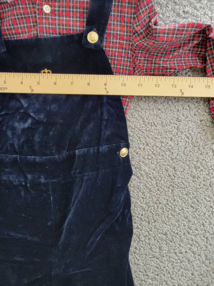 Ralph Lauren Plaid Shirt & Velvet Overall Set Little Boys 24M Navy Multi L/S