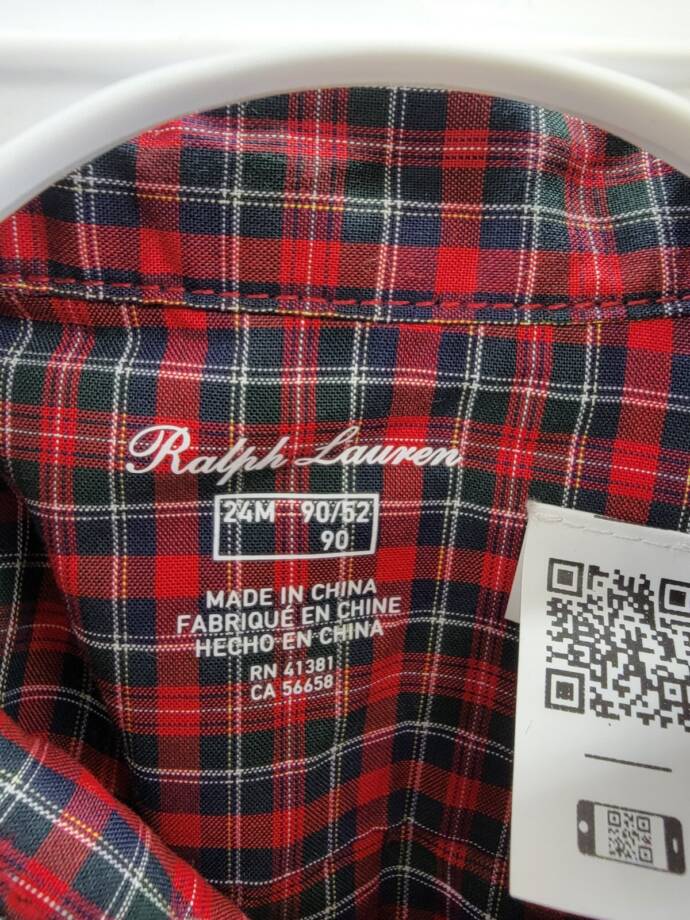 Ralph Lauren Plaid Shirt & Velvet Overall Set Little Boys 24M Navy Multi L/S
