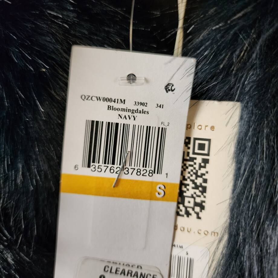 Adrienne Landau Faux Fur Shawl Women's S Navy V-Neck Short Sleeve Hook & Eye