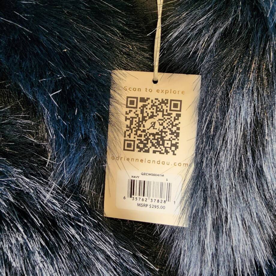 Adrienne Landau Faux Fur Shawl Women's S Navy V-Neck Short Sleeve Hook & Eye