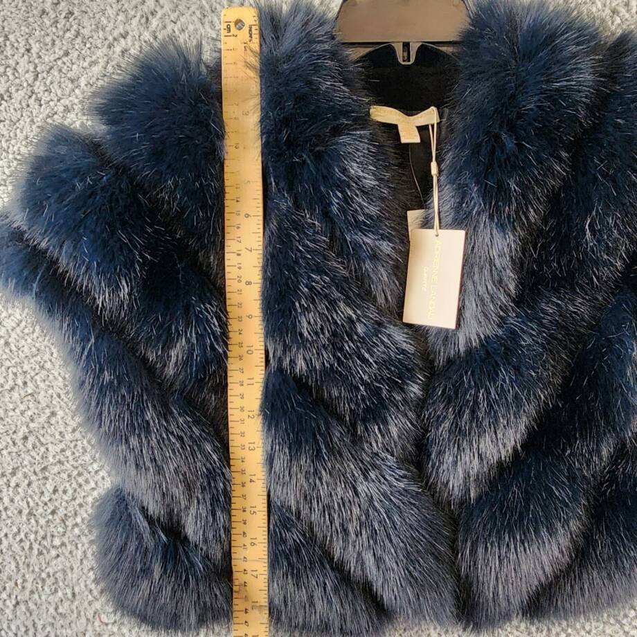 Adrienne Landau Faux Fur Shawl Women's S Navy V-Neck Short Sleeve Hook & Eye