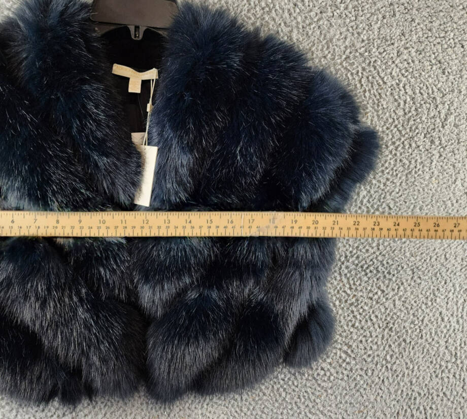 Adrienne Landau Faux Fur Shawl Women's S Navy V-Neck Short Sleeve Hook & Eye